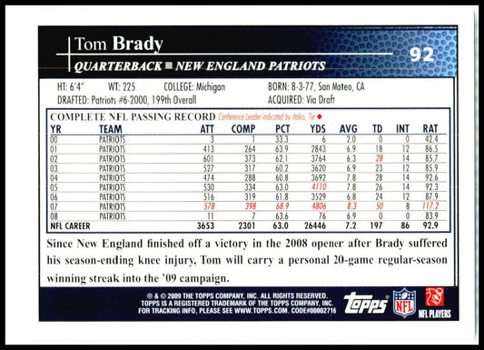 2009 Topps Kickoff #92 Tom Brady New England Patriots