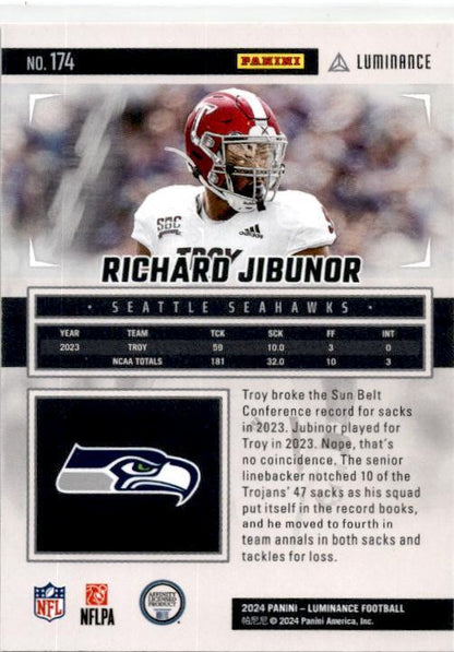 2024 Panini Luminance Purple #174 Richard Jibunor RC #/175 Seattle Seahawks