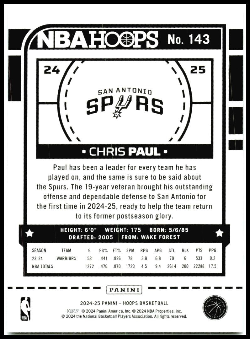 2024-25 Hoops Purple #143 Chris Paul San Antonio Spurs