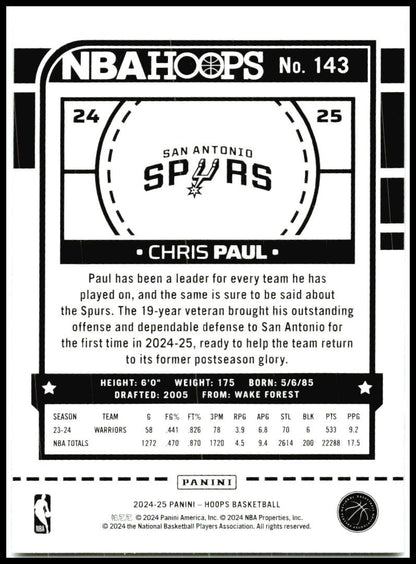 2024-25 Hoops Purple #143 Chris Paul San Antonio Spurs