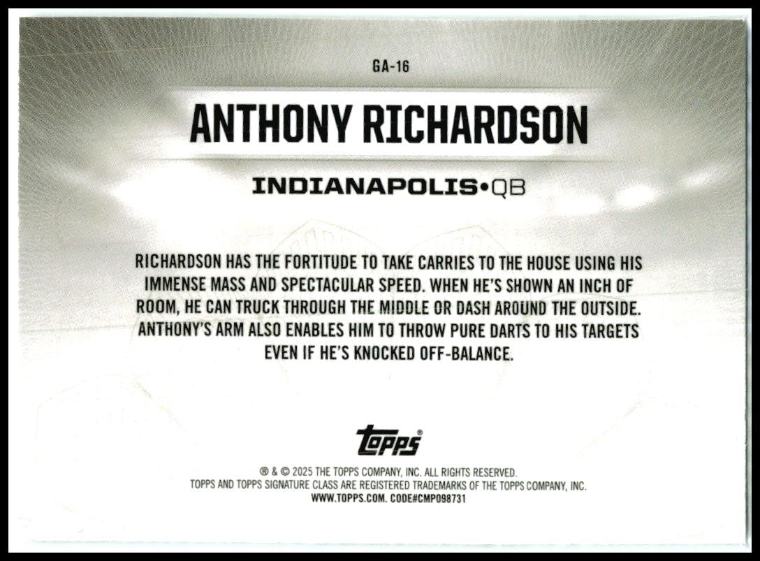 2024 Topps Signature Class Gridiron Ambassadors #GA-16 Anthony Richardson Colts