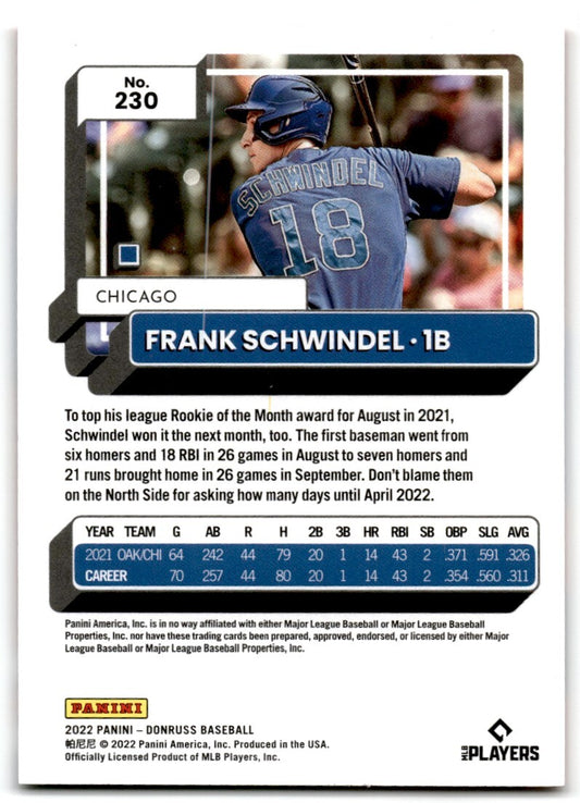 2022 Donruss Frank Schwindel Chicago Cubs #230