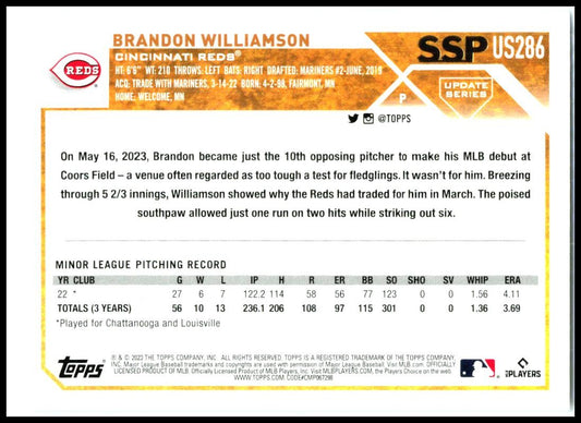 2023 Topps Update #US286 Brandon Williamson Golden Mirror Image Variation SSP