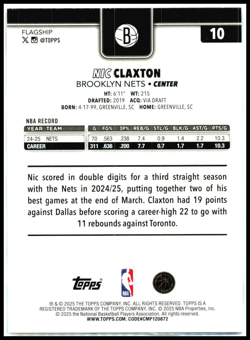 2025-26 Topps Season Tip Off #10 Nic Claxton Brooklyn Nets