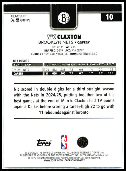 2025-26 Topps Season Tip Off #10 Nic Claxton Brooklyn Nets