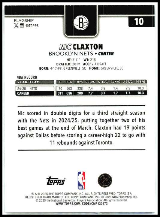 2025-26 Topps Season Tip Off #10 Nic Claxton Brooklyn Nets