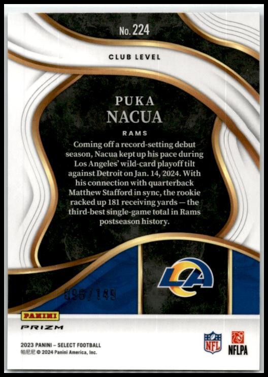 2023 Panini Select Tri-Color Prizms #224 Puka Nacua Rookie Rams