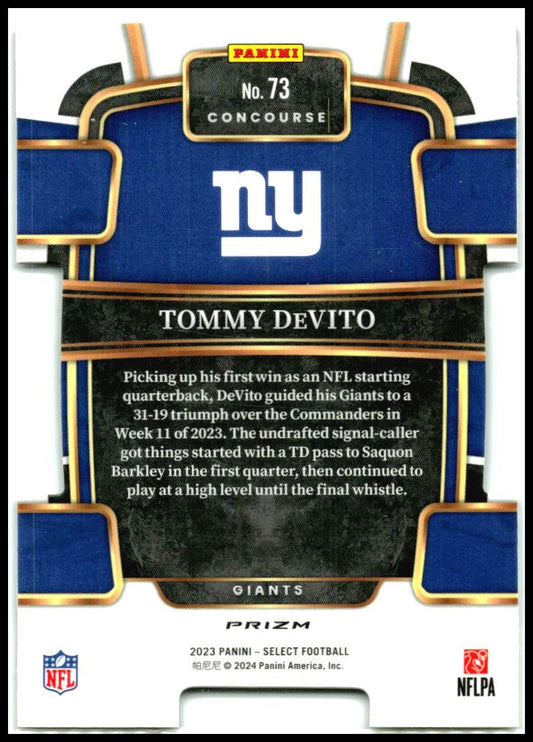 2023 Panini Select Red and Yellow Prizms Die Cuts #73 Tommy DeVito Rookie Giants