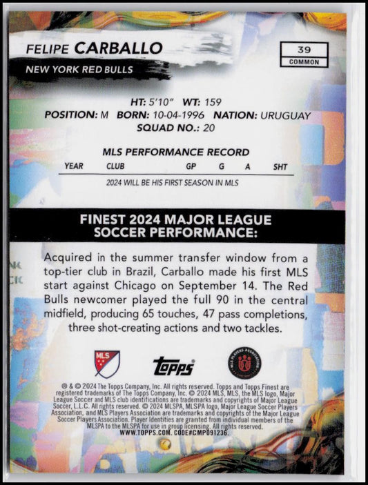 2024 Finest MLS #39 Felipe Carballo Checkerboard Refractor