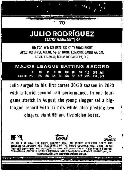 2024 Topps Museum Collection #70 Julio Rodríguez Seattle Mariners
