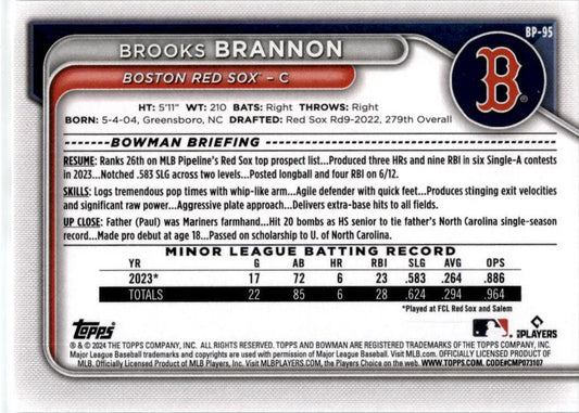 2024 Bowman #BP-95 Brooks Brannon Boston Red Sox