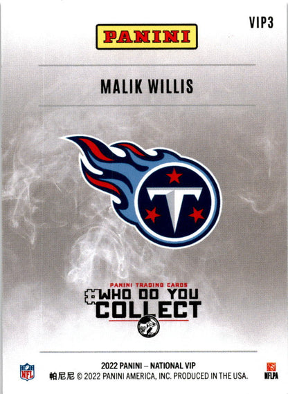 2022 Panini National VIP #VIP3 Malik Willis Tennessee Titans