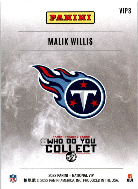 2022 Panini National VIP #VIP3 Malik Willis Tennessee Titans
