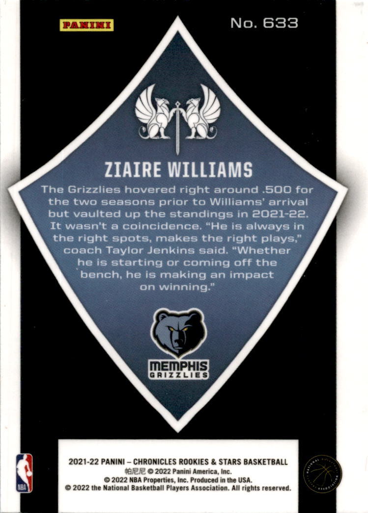 2021 Panini Chronicles Rookies & Stars #633 Ziaire Williams RC  Memphis Grizzlie