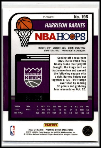 2023-24 Panini Premium Stock Orange Prizm #196 Harrison Barnes Kings