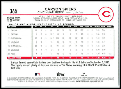 2024 Topps #365 Carson Spiers Rookie Cincinnati Reds