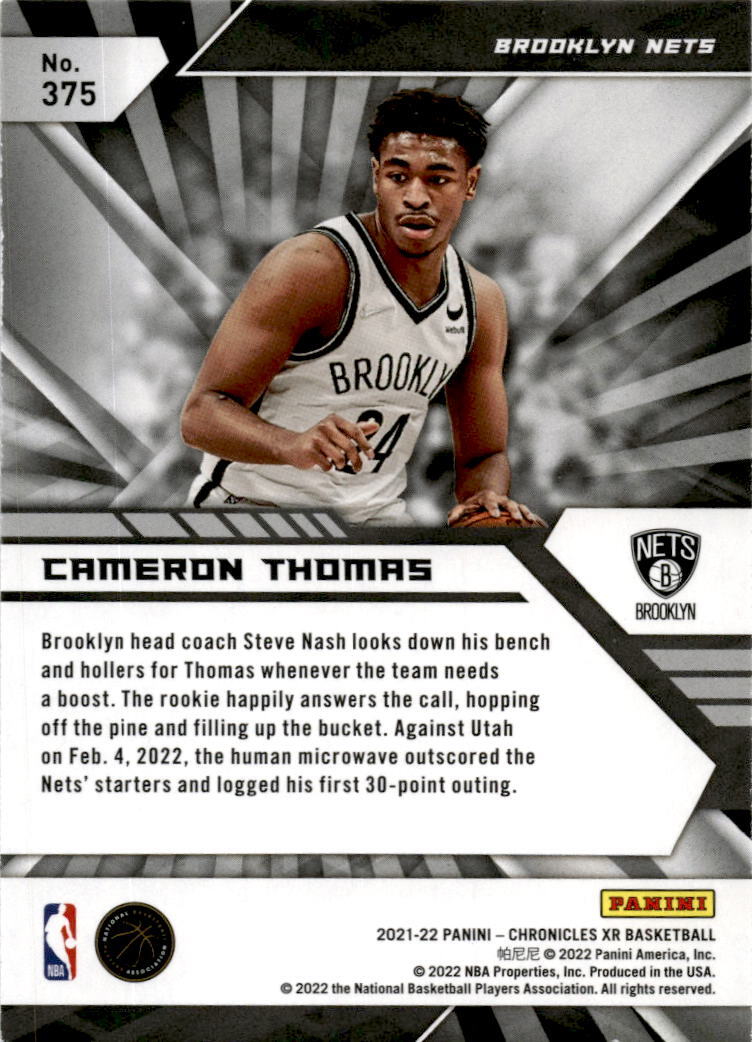 2021-22 Panini Chronicles #375 Cameron Thomas Rookie Brooklyn Nets