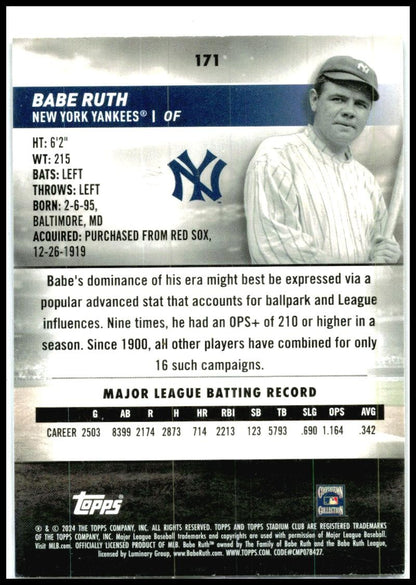2024 Stadium Club #171 Babe Ruth New York Yankees