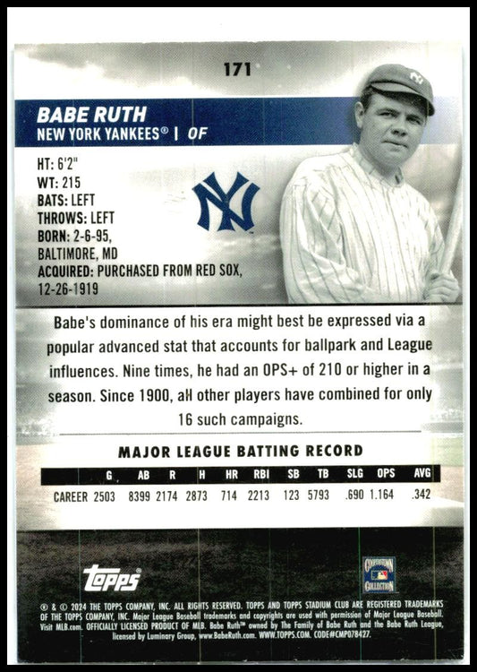 2024 Stadium Club #171 Babe Ruth New York Yankees