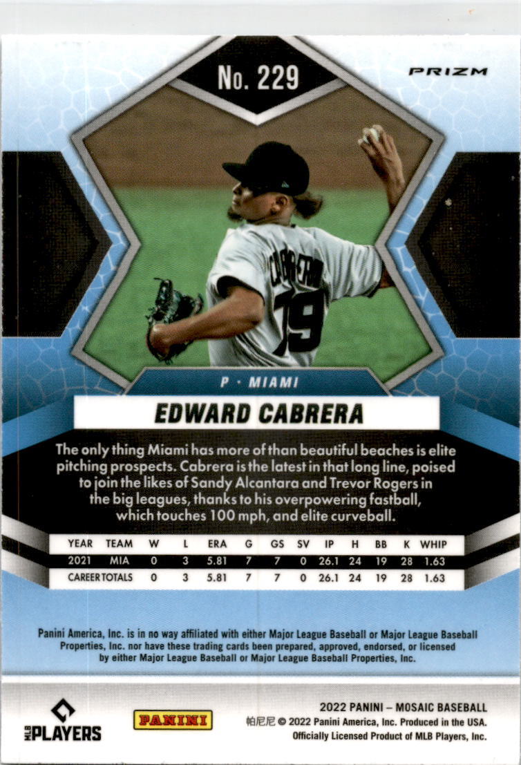 2022 Mosaic Blue Camo Mosaic Prizm #229 Edward Cabrera  Miami Marlins