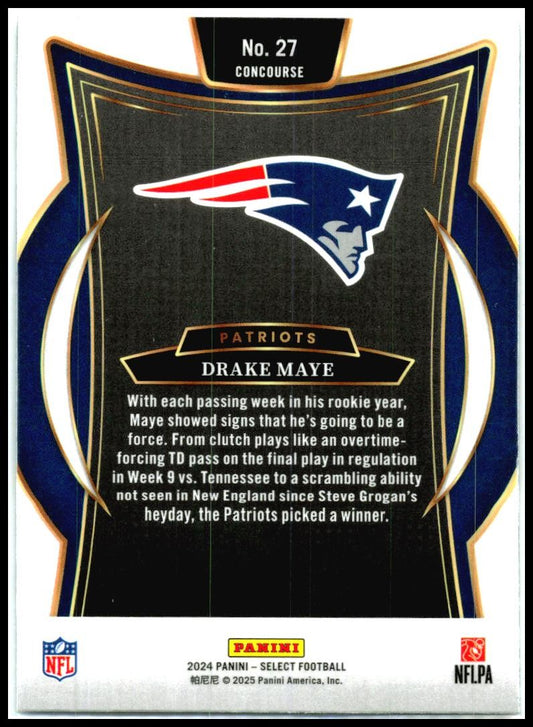 2024 Panini Select #27 Drake Maye Rookie New England Patriots