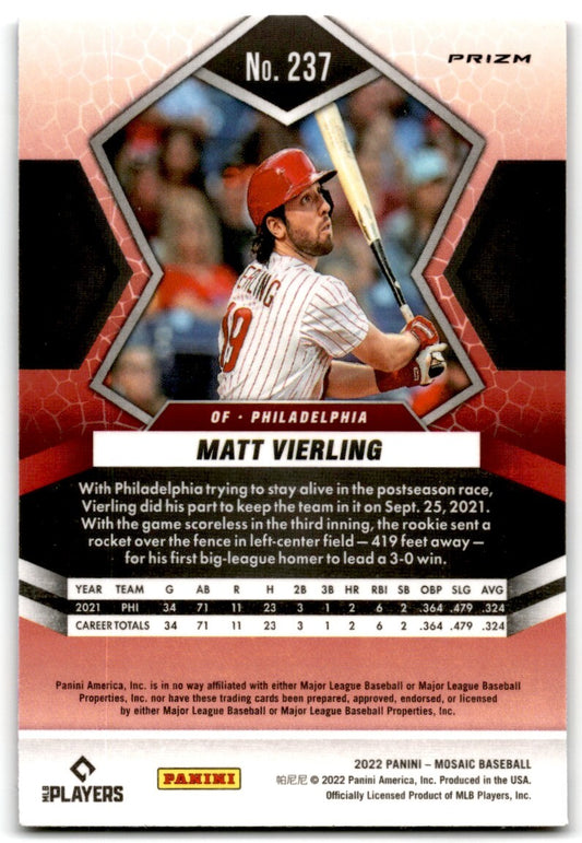 2022 Mosaic Pink Prizm Matt Vierling Rookie Philadelphia Phillies #237