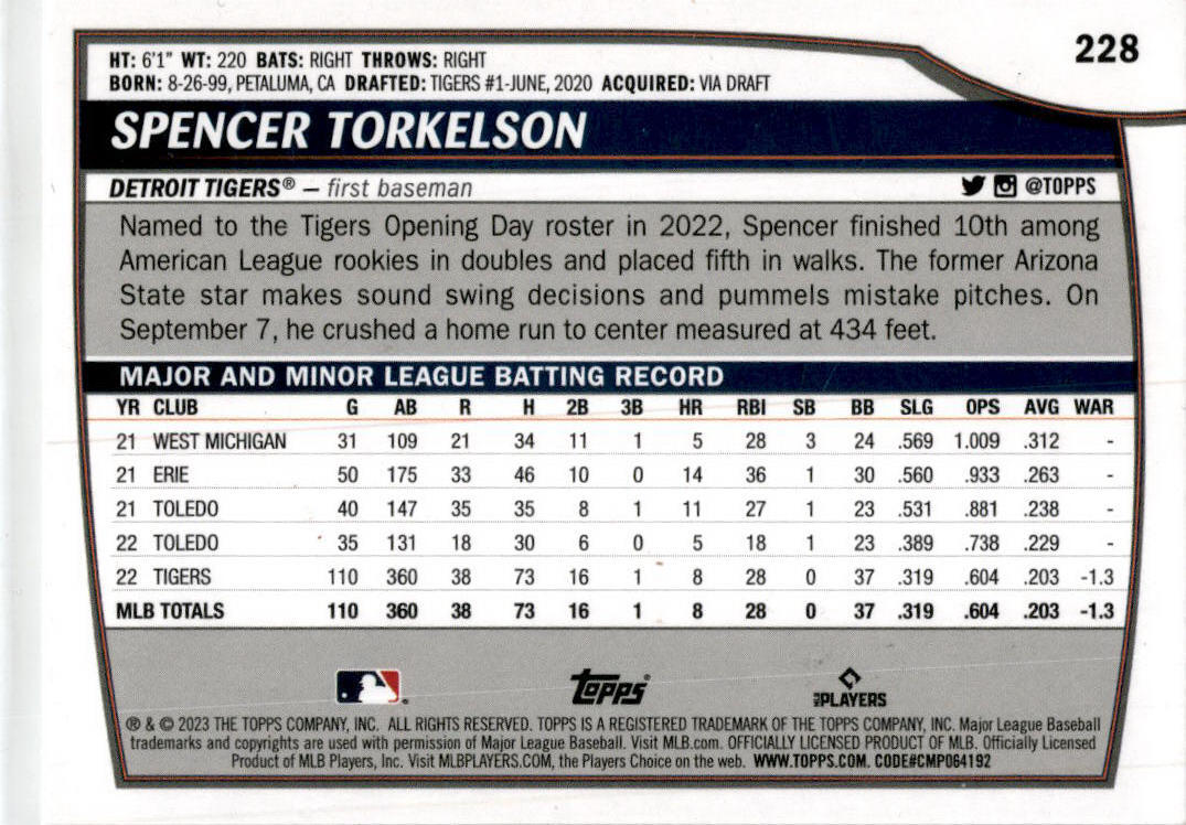 2023 Topps Big League Rainbow Foil #228 Spencer Torkelson Detroit Tigers