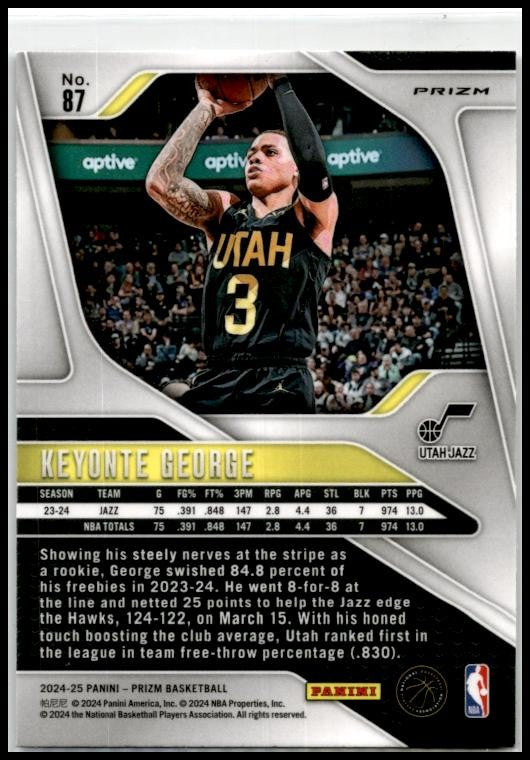 2024-25 Panini Prizm Prizms Silver #87 Keyonte George Utah Jazz