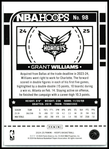 2024-25 Hoops Red Scope #98 Grant Williams #/49 Charlotte Hornets