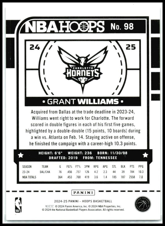 2024-25 Hoops Red Scope #98 Grant Williams #/49 Charlotte Hornets