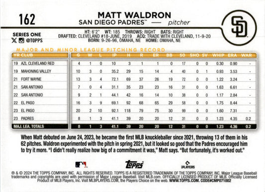 2024 Topps #162 Matt Waldron San Diego Padres