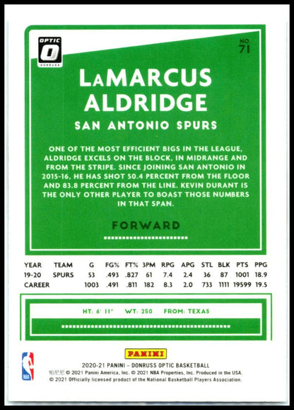 2020-21 Donruss Optic #71 LaMarcus Aldridge San Antonio Spurs