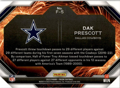 2023 Panini Prizm Firework #F-5 Dak Prescott Dallas Cowboys