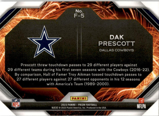 2023 Panini Prizm Firework #F-5 Dak Prescott Dallas Cowboys