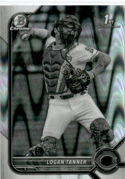 2022 Bowman Chrome Black & White Raywave #BDC-55 Logan Tanner Cincinnati Reds
