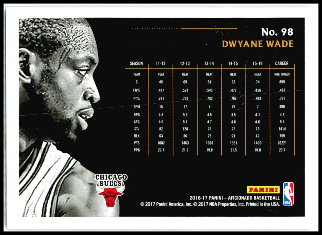2016-17 Panini Aficionado #98 Dwyane Wade Chicago Bulls