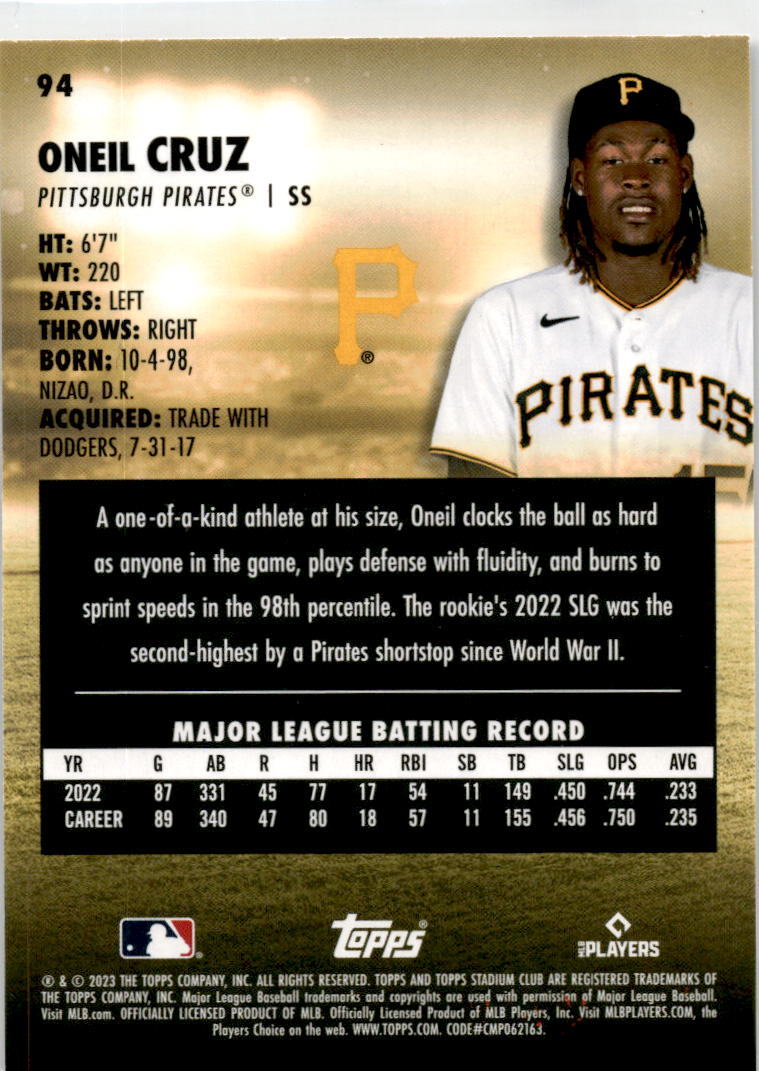 2023 Stadium Club Sepia #94 Oneil Cruz Pittsburgh Pirates