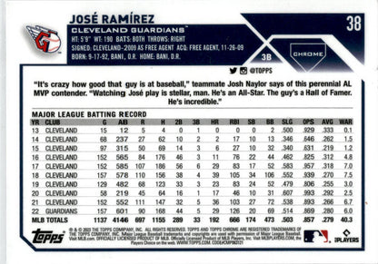 2023 Topps Chrome Purple Sonar Refractor #38 José Ramírez /275 Guardians