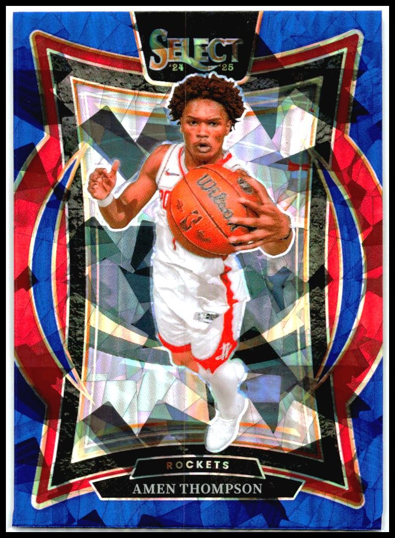 2024-25 Panini Select Blue Cracked Ice #59 Amen Thompson Houston Rockets