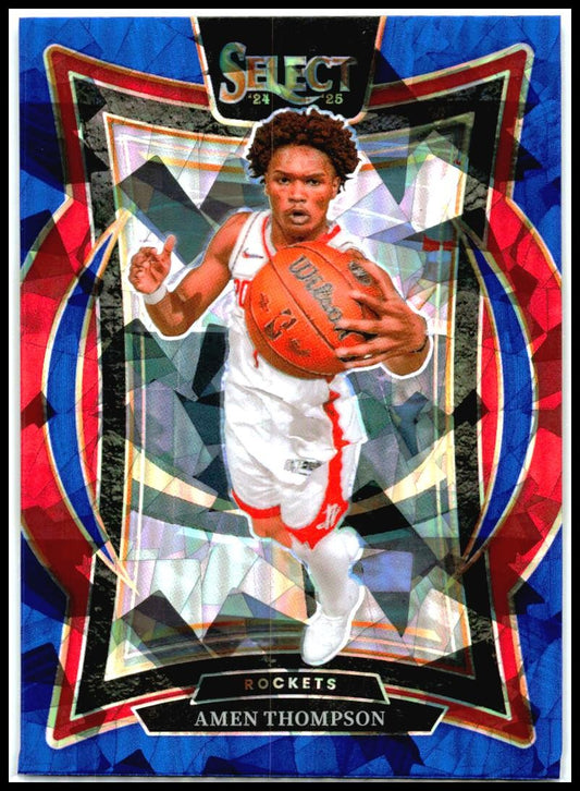 2024-25 Panini Select Blue Cracked Ice #59 Amen Thompson Houston Rockets