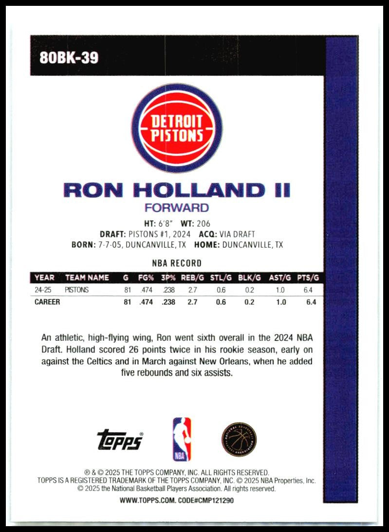 2025-26 Topps 1980-81 Topps Basketball #80BK-39 Ron Holland II Detroit Pistons