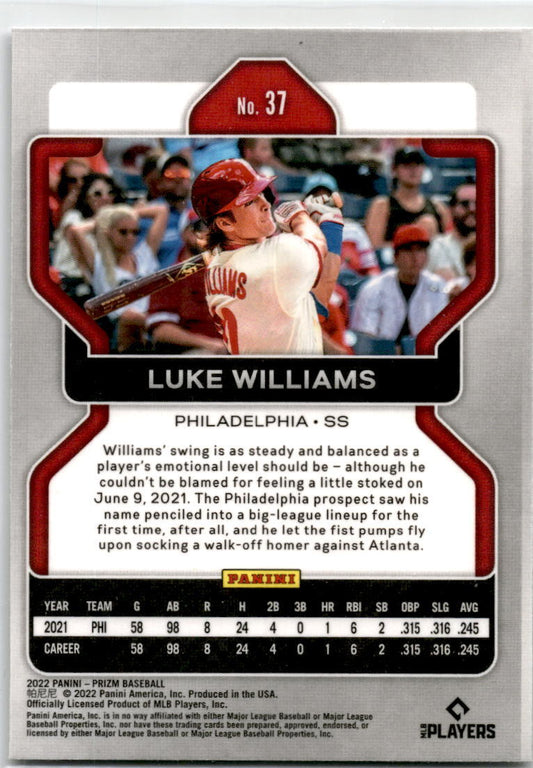 2022 Prizm #37 Luke Williams Rookie Philadelphia Phillies
