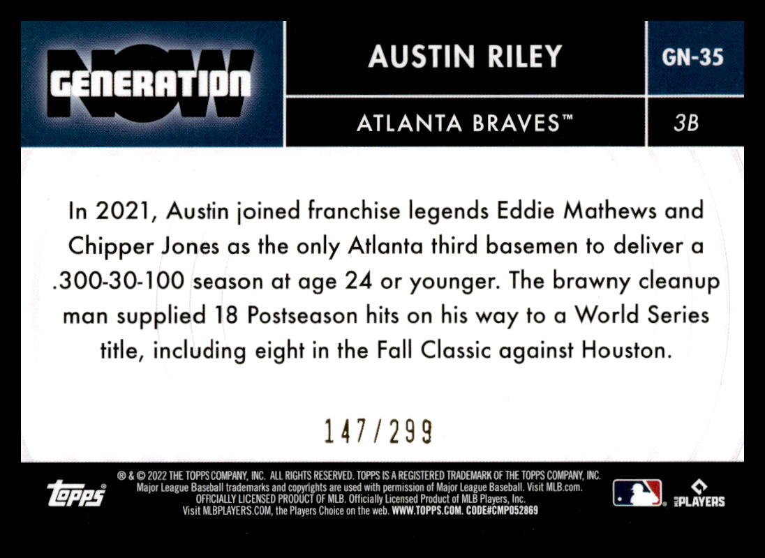 2022 Topps Series 2 Generation Now #GN-35 Austin Riley