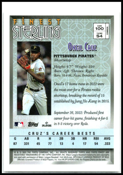 2023 Finest Flashbacks Refractor #100 Oneil Cruz Pittsburgh Pirates