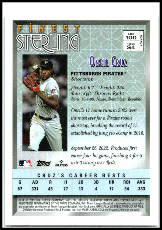 2023 Finest Flashbacks Refractor #100 Oneil Cruz Pittsburgh Pirates