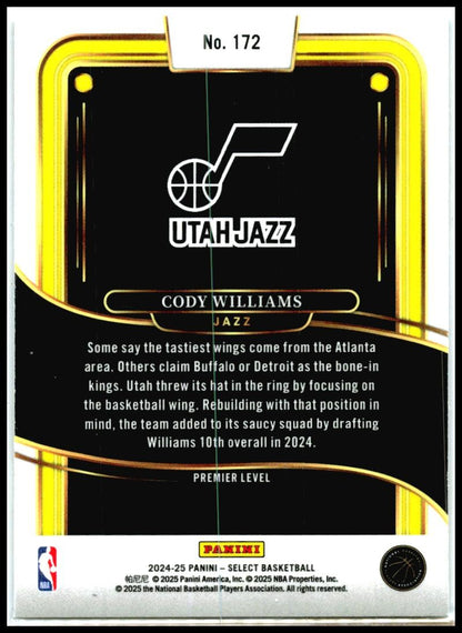 2024-25 Panini Select Blue #172 Cody Williams Rookie Utah Jazz