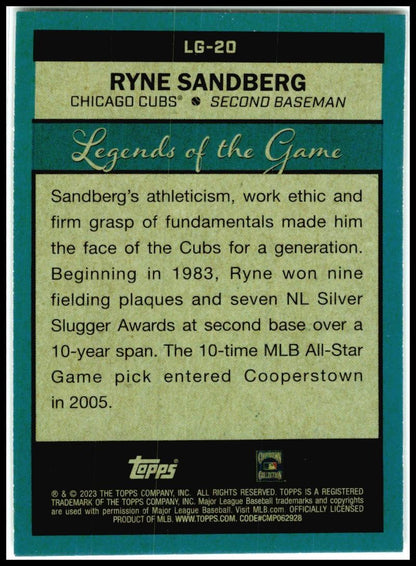 2023 Topps Legends of the Game #LG-20 Ryne Sandberg Chicago Cubs