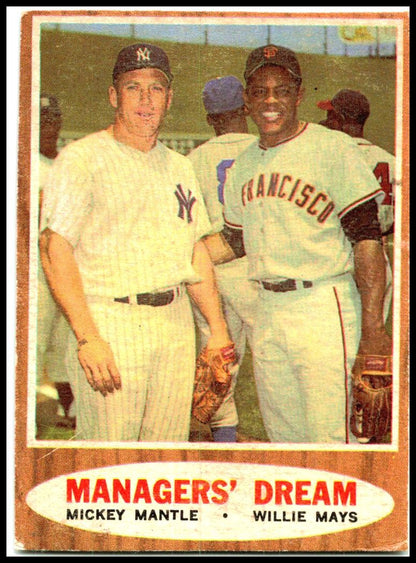 1962 Topps #18 Managers' Dream Mickey Mantle / Willie Mays