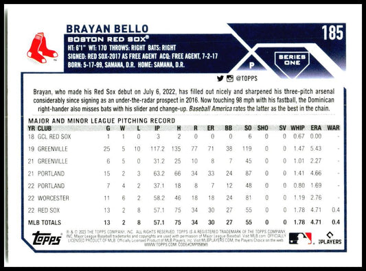 2023 Topps #185 Brayan Bello Boston Red Sox