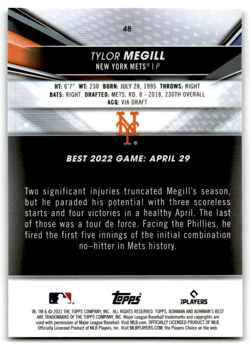 2022 Bowman Best Tylor Megill Rookie New York Mets #48